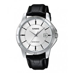 Reloj Caballero Casio plateado con correa de piel MTP-V004L-7A