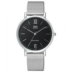 Reloj de moda unisex plateado esfera negra Q&Q QA20J222Y