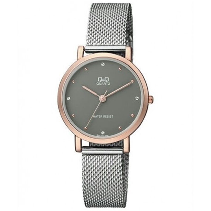 Reloj de moda para mujer plateado y dorado esfera gris Q&Q QA21J412Y