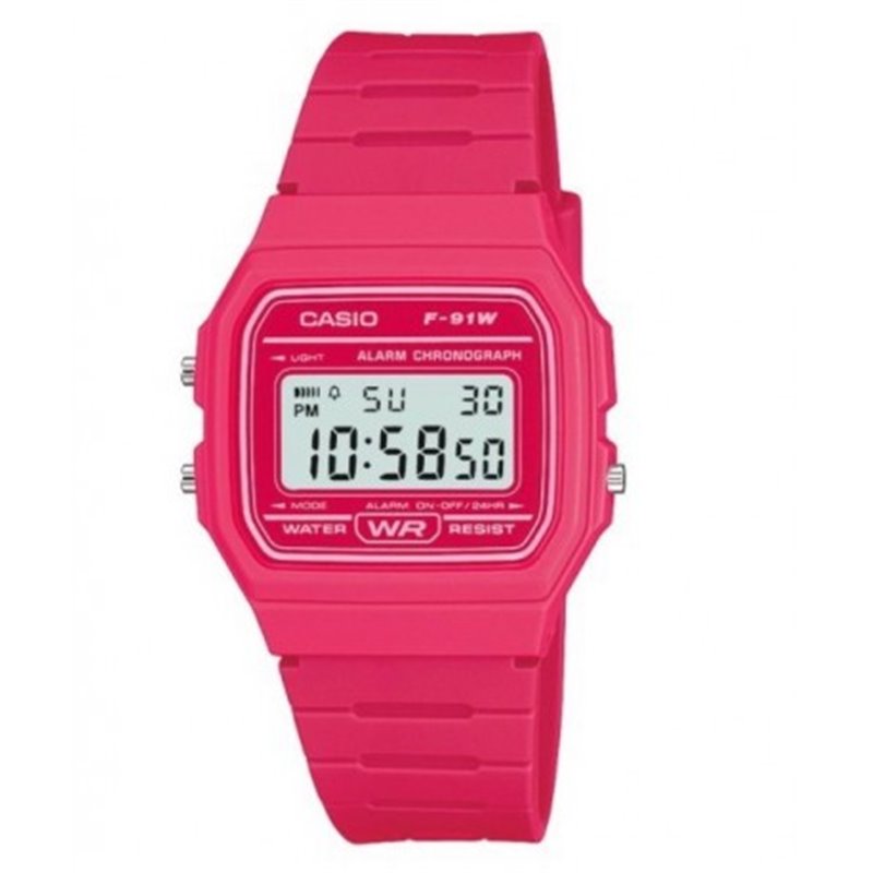 CASIO Reloj retro vintage de moda unisex color fucsia F-91WC-4A