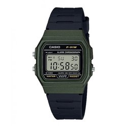 CASIO Reloj retro vintage de moda unisex color negro y verde F-91WM-3A