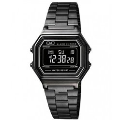 Vintage Reloj retro unisex todo negro metalizado con digitos negros de Q&Q  fabricado por Citizen M173J005Y