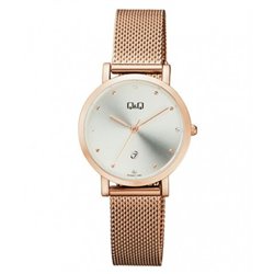 Reloj color oro rosa y esfera blanca para mujer analÃ³gico con brazalete de malla Q&Q A419J011Y