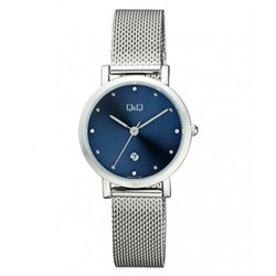 Reloj color plateado y esfera azul para mujer analÃ³gico con brazalete de malla Q&Q A419J212Y