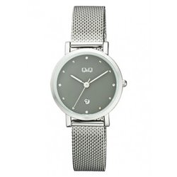 Reloj color plateado y esfera gris para mujer analÃ³gico con brazalete de malla Q&Q A419J202Y