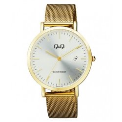 Reloj dorado y esfera blanca unisex analÃ³gico con brazalete de malla Q&Q A466J001Y