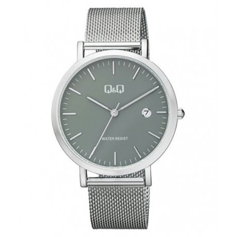 Reloj plateado y esfera gris unisex analÃ³gico con brazalete de malla Q&Q A466J202Y