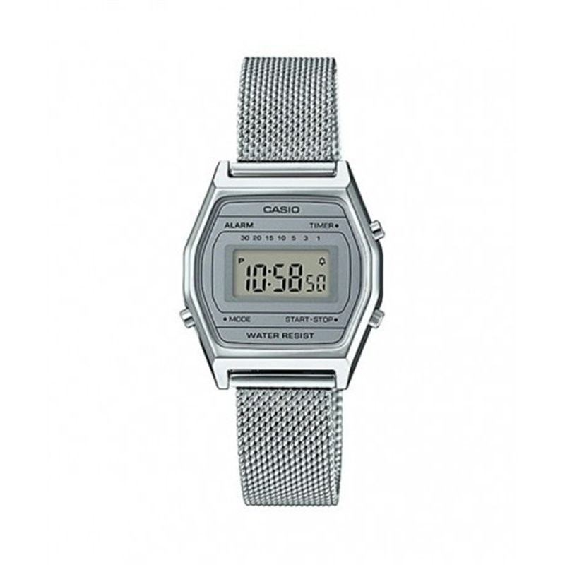 CASIO Reloj retro vintage para mujer plateado con brazalete de malla LA-690WEM-7D