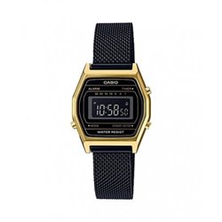 CASIO Reloj retro vintage para mujer negro ionizado con brazalete de malla LA-690WEMB-1B