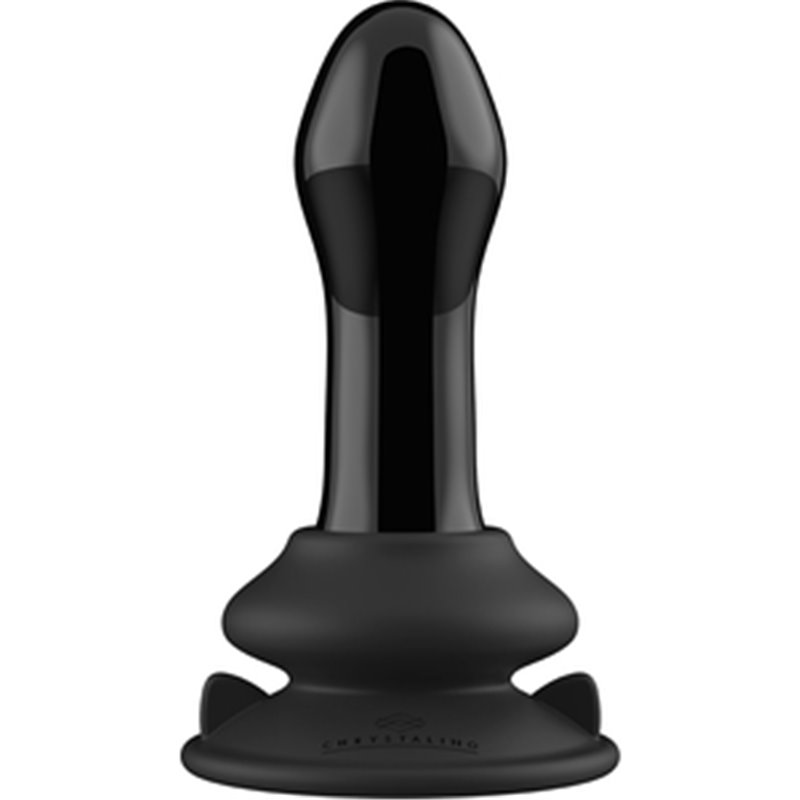 PLUGGY - GLASS VIBRATOR - WITH SUCTION CUP AND REMOTE - RECARGABLE - 10 VELOCIDADES - NEGRO