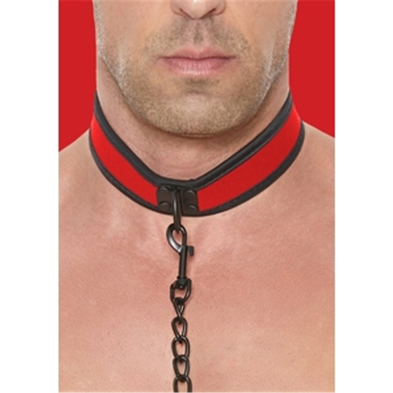 OUCH PUPPY PLAY - COLLAR DE NEOPRENO CON CADENA - ROJO