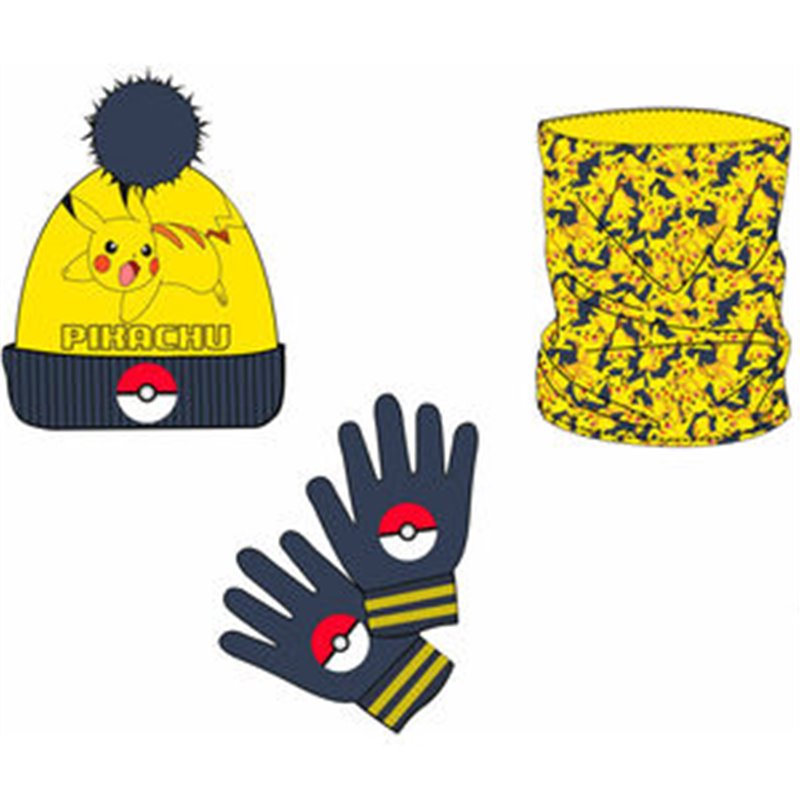 SET GORRO BRAGA CUELLO Y GUANTES PIKACHU POKEMON