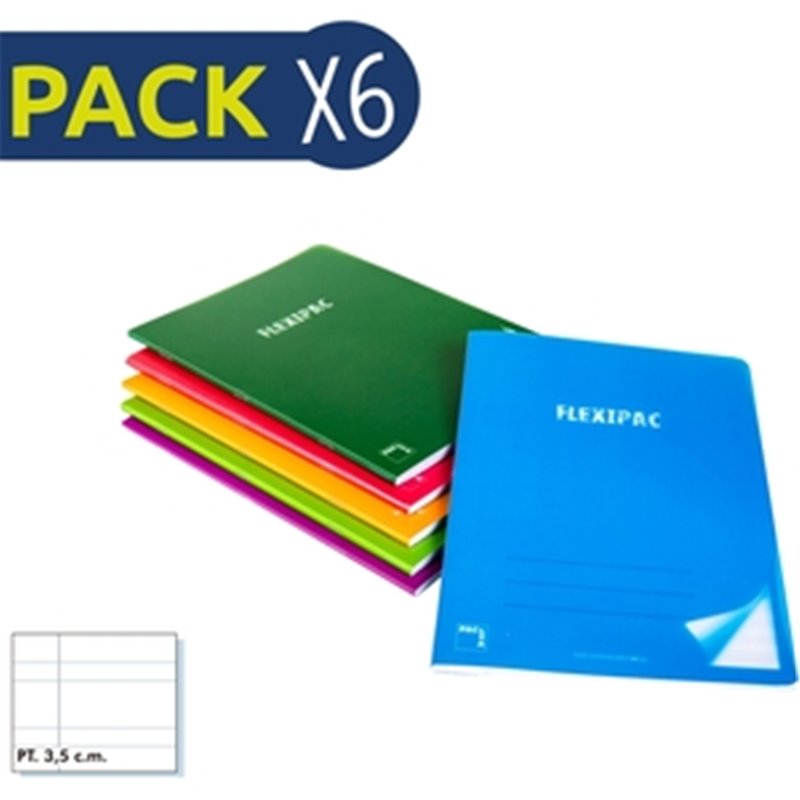 PACK 6 CUADERNO FLEXIPAC A5 90 GR 48 HOJAS PAUTA 3,5