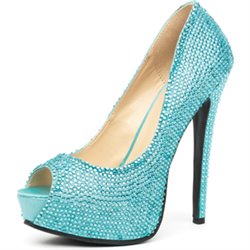 LEG AVENUE GLAMOUR PEEP TOE PUMP TURQUESA SATINADO CON STRASS