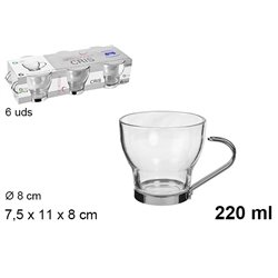 Taza cristal cafe con leche asa metal 220ml