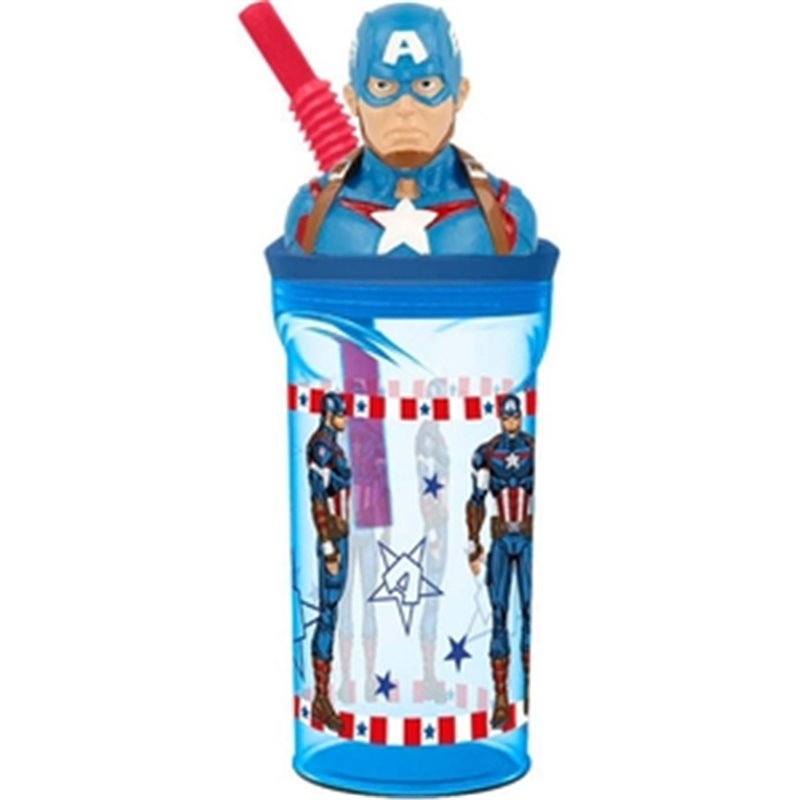 AVENGERS CAPITAN AMÉRICA VASO PAJITA FIGURA 3D 360 ML