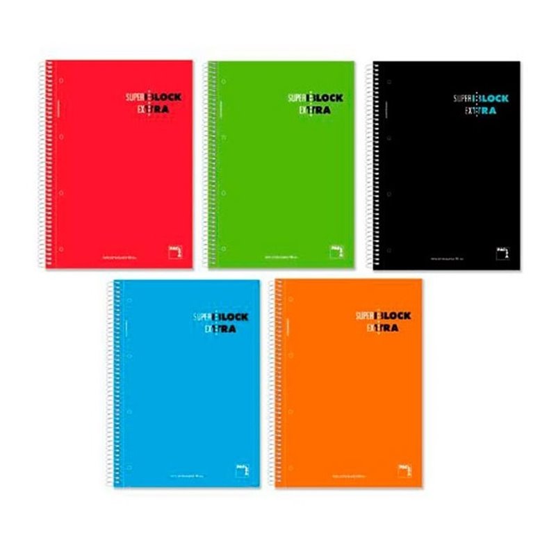 LIBRETA PACSA A5 CUADRO 5x5 90GRD 120H DE 5 COLORES TAPA DURA