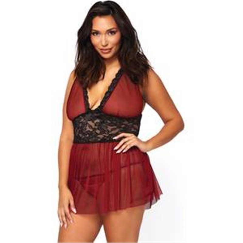 LEG AVENUE CONJUNTO PICARDÍAS BURDEOS BABYDOLL CON TANGA