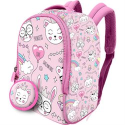 MOCHILA + MONEDERO GATOS NEOPRENO 26CM