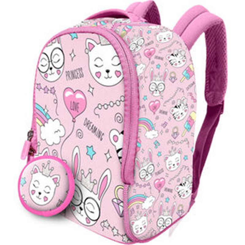 MOCHILA + MONEDERO GATOS NEOPRENO 26CM