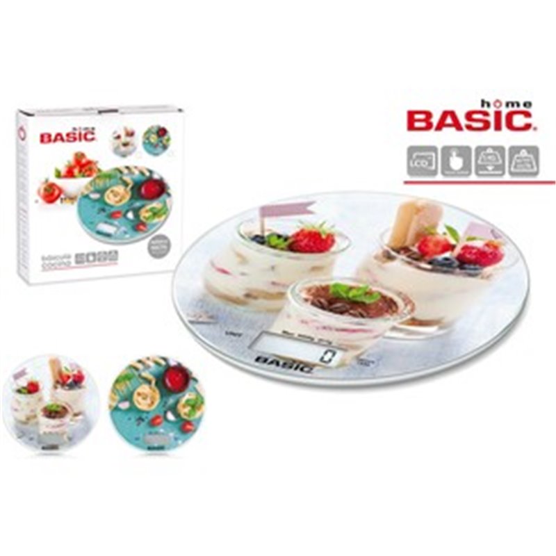 BÁSCULA COCINA DIGITAL 5KG REDONDA DECORADA BASIC HOME