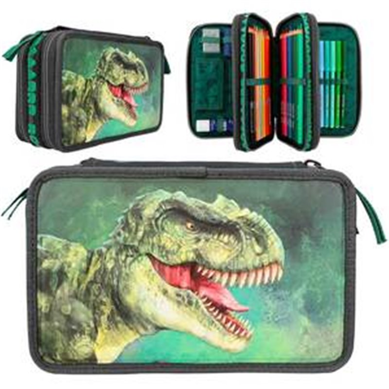 ESTUCHE TRIPLE VERDE DINO WORLD