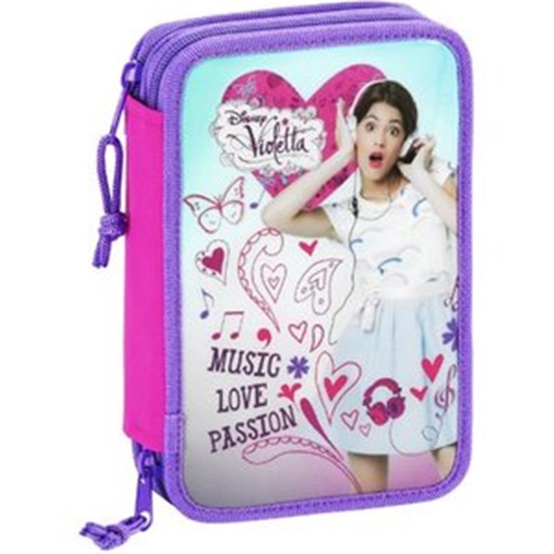 VIOLETTA - PLUMIER DOBLE CON 34 PIEZAS, 13 X 20 X 5 CM