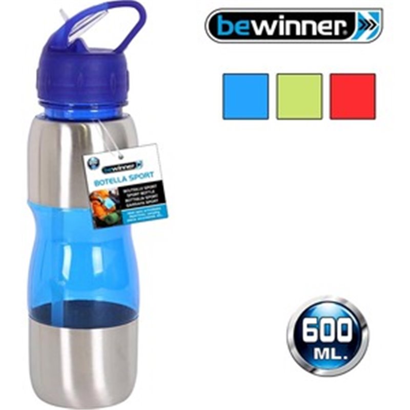 BOTELLA SPORT 600ML PLÁSTICO/METAL - COLORES SURTIDOS