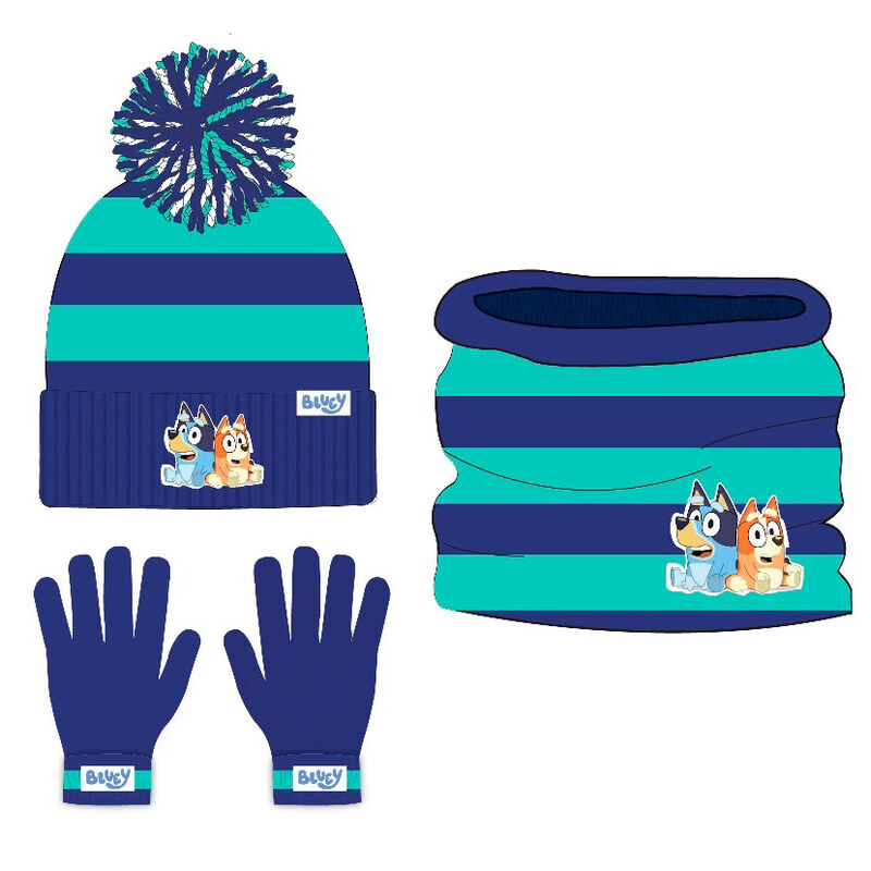 Conjunto gorro guantes braga cuello Bluey