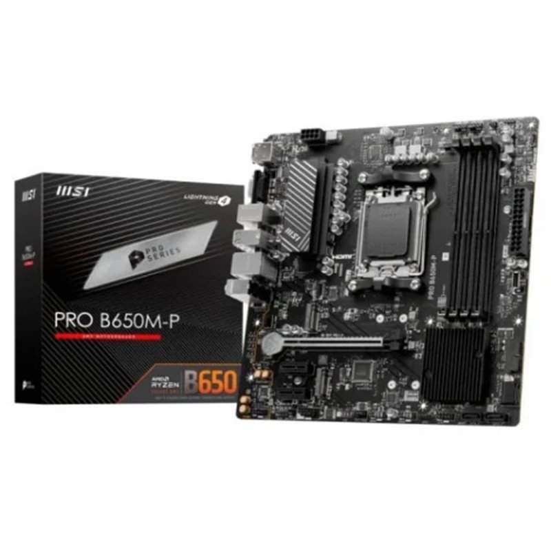 PLACA MSI PRO B650M-P,AMD,AM5,B650,4DDR5,192GB,VGA+HDMI+DP,4SATA3+2M.2,2.5GBE,7USB3.2,MATX