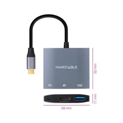 NANOCABLE CONVERSOR USB-C A HDMI/H-USB3.0/H-USB-C PD/H 15 CM