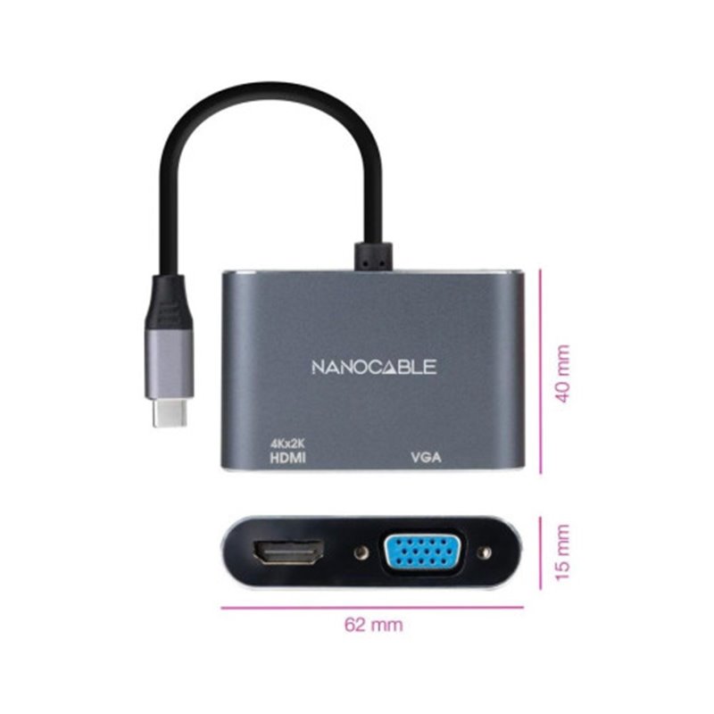 NANOCABLE CONVERSOR USB-C/M A HDMI/H-VGA/H 4K GRIS 15 CM