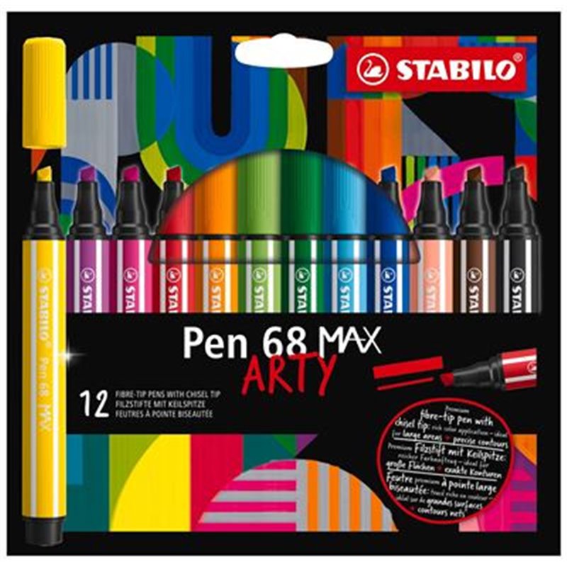 ESTUCHE ARTY CON 12 COLORES-ROTULADOR PREMIUM CON PUNTA BISELADA PEN 68 MAX STABILO 768/12-21