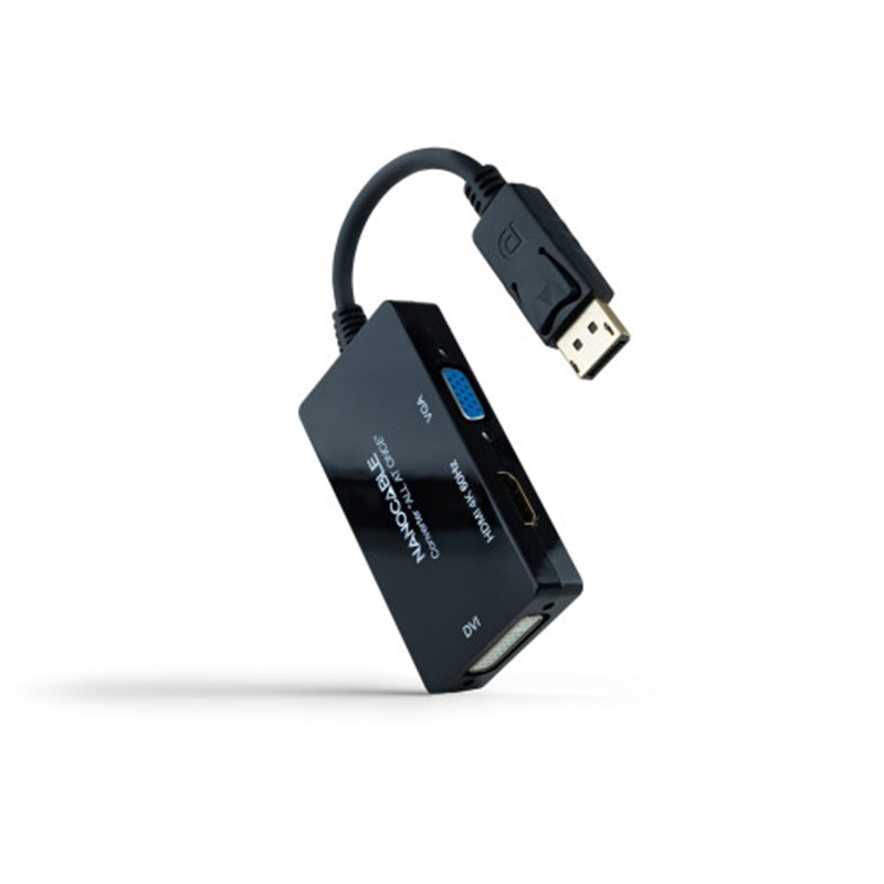 Nanocable Conversor DISPLAYPORT a HDMI/DVI/VGA, 20 cm, Negro