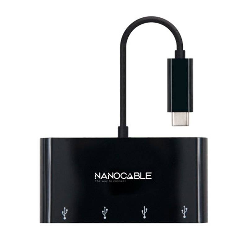 Nanocable Adaptador USB-C a 4xUSB 3.0. USB-C/M-USB 3.0/H, Negro, 10 cm