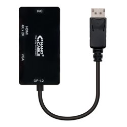 Nanocable Conversor Displayport a VGA / HDMI, 3 en 1, DP 1.2/M-VGA/H-HDMI/H 4K, Negro, 15 cm