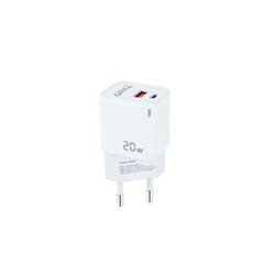 TooQ Cargador de Pared USB-C/PD + USB-A/QC 20W, Blanco