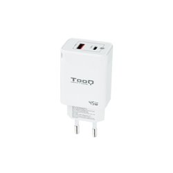 TooQ Cargador de Pared GaN USB-C/PD + USB-A/QC 45W, Blanco