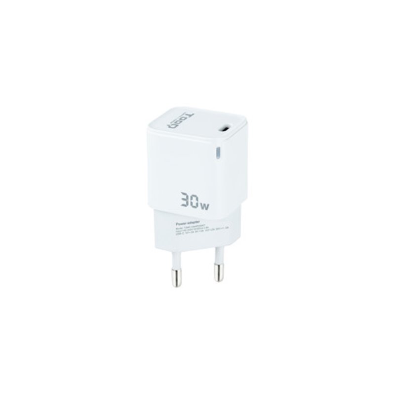 TooQ Cargador de Pared GAN USB-C/PD 30W, Blanco