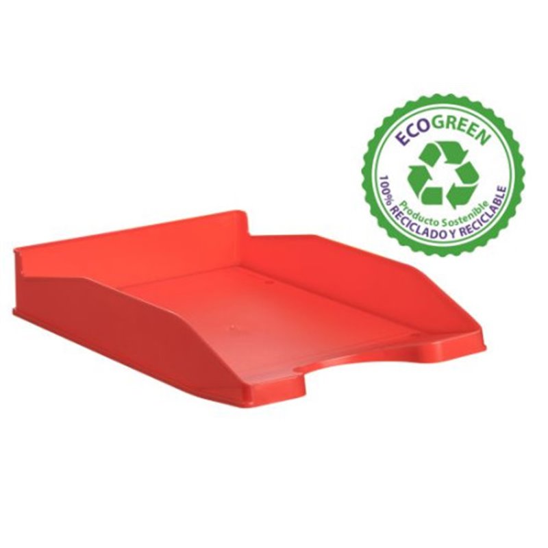 BANDEJA ECOGREEN 100% RECICLADO Y RECICLABLE APILABLE DIN A4 Y FOLIO MEDIDAS 345X255X60 MM COLOR ROJO ARCHIVO 2000 742 RJ