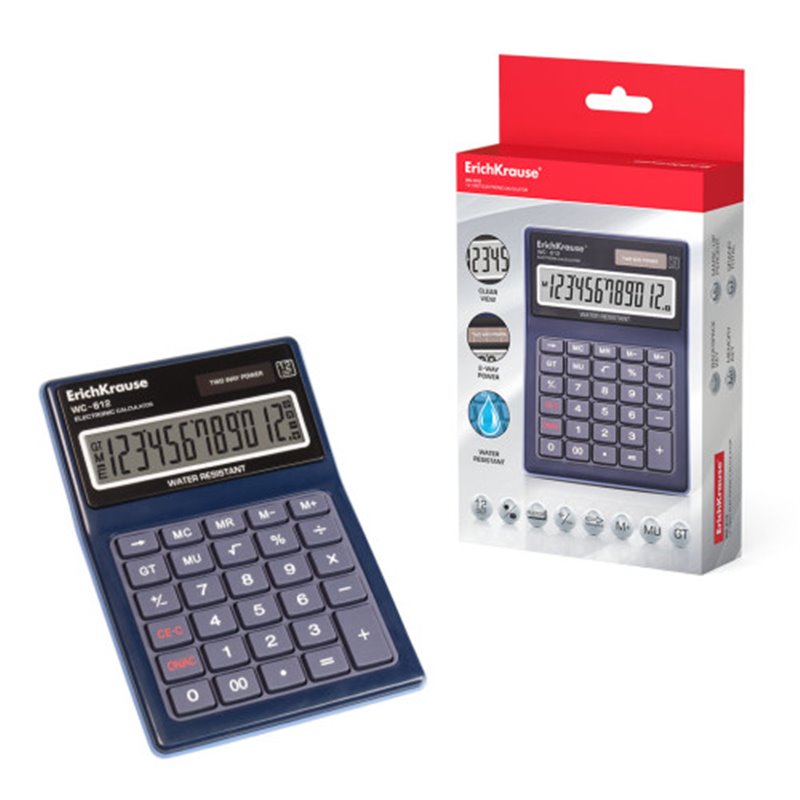 CALCULADORA DE SOBREMESA WC-612 WATERPROOF 12 DIGITOS ERICH KRAUSE 40612