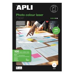 PAQUETE 100 HOJAS PAPEL FOTO COLOUR LASER A4 160G. APLI 11817