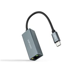 Nanocable Conversor USB-C a Ethernet Gigabit 10/100/1000 Mbps, Aluminio, Gris, 15 cm