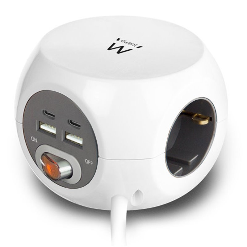 EWENT REGLETA 3 TOMAS SHUCKO + 2 PUERTOS USB-C + 2 PUERTOS USB (3.4 A / 17W)