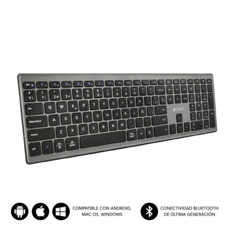 SUBBLIM Teclado Completo delgado inalámbrico Bluetooth Pure Extended Grey