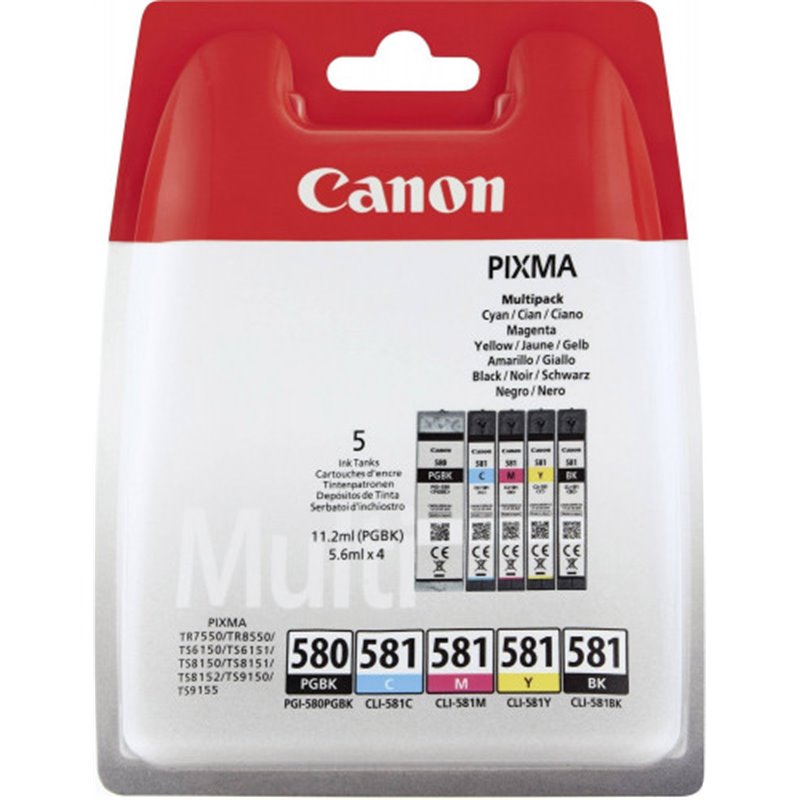 CANON PACK CARTUCHO TINTA 5 COLORES (CMYK/PGBK) CANON PGI-580 + CLI-581