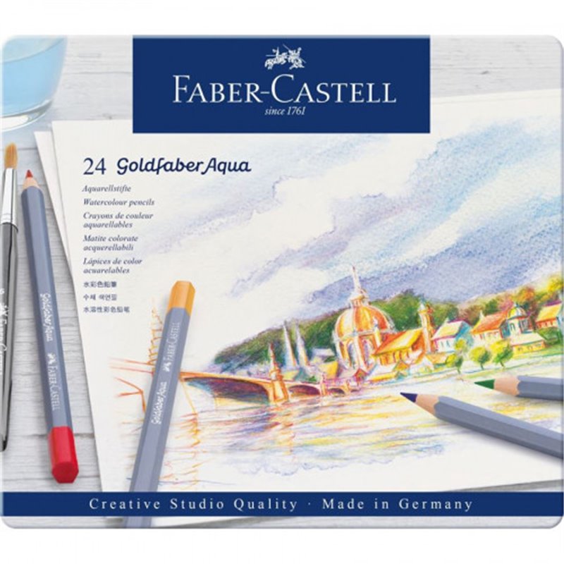 ESTUCHE DE METAL CON 24 LÁPICES DE COLORES ACUARELABLES GOLDFABER. FABER CASTELL 114624