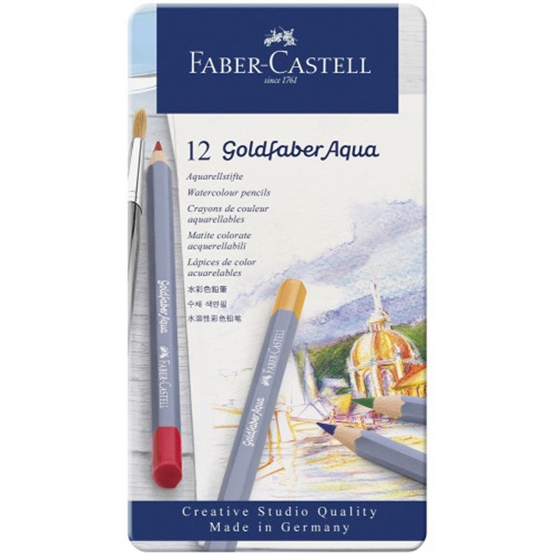 ESTUCHE DE METAL CON 12 LÁPICES DE COLORES ACUARELABLES GOLDFABER. FABER CASTELL 114612