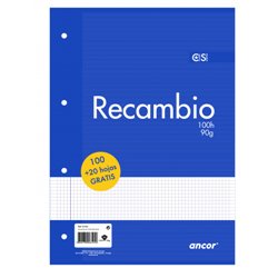 RECAMBIO A4 100+20 HOJAS 90G Q4X4 4 TALADROS ANCOR 061222