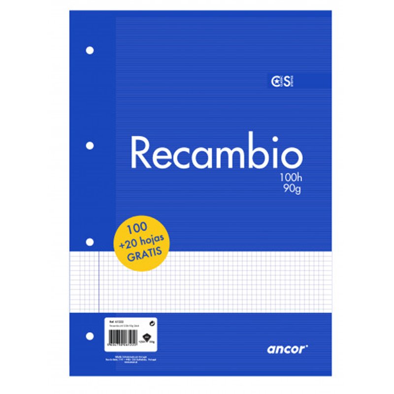 RECAMBIO A4 100+20 HOJAS 90G Q4X4 4 TALADROS ANCOR 061222